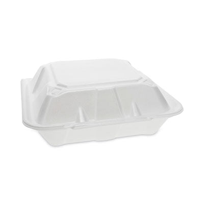 PCTYTD199030000 Vented Foam Hinged Lid Container, Dual Tab Lock, 3 Compartments, 9.13 x 9 x 3.25, White, 150/Carton