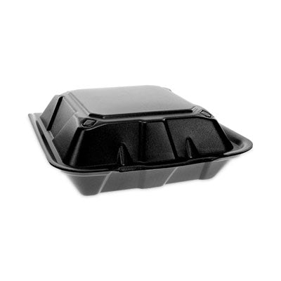 PCTYTDB99010000 Vented Foam Hinged Lid Container, Dual Tab Lock, 9 x 9 x 3.25, Black, 150/Carton