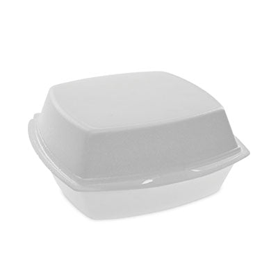 PCTYTH100800000 Foam Hinged Lid Container, Single Tab Lock, 6.38 x 6.38 x 3, White, 500/Carton