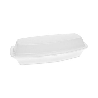 PCTYTH100980000 Foam Hinged Lid Container, Single Tab Lock Hot Dog, 7.25" x 3" x 2", White, 504/Carton PACTIV EVERGREEN CORPORATION