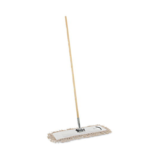BWKM245C Cotton Dry Mopping Kit, 24 X 5 Natural Cotton Head, 60" Natural Wood Handle