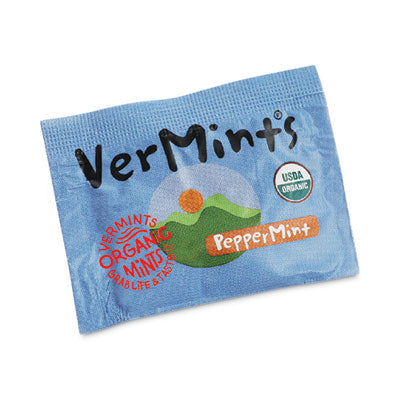 VEMVNT00992 VerMints Organic Mints/Pastilles, Peppermint, 2 Mints/0.7 oz Individually Wrapped, 100/Box VERMINTS INC.