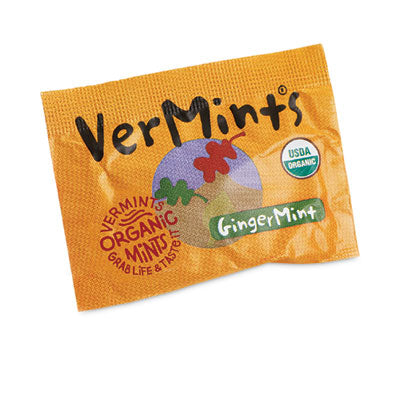 VEMVNT00994 VerMints Organic Mints/Pastilles, Gingermint, 2 Mints/0.7 oz Individually Wrapped, 100/Box VERMINTS INC.