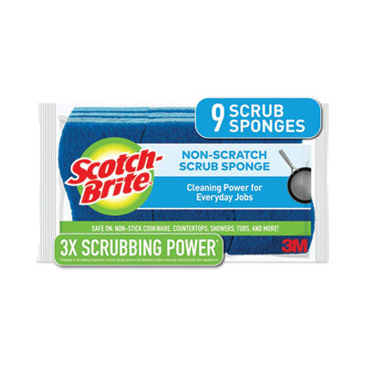 MMM5295PK Non-Scratch Multi-Purpose Scrub Sponge, 4.4 X 2.6, 0.8" Thick, Blue, 9/pack 3M/COMMERCIAL TAPE DIV.