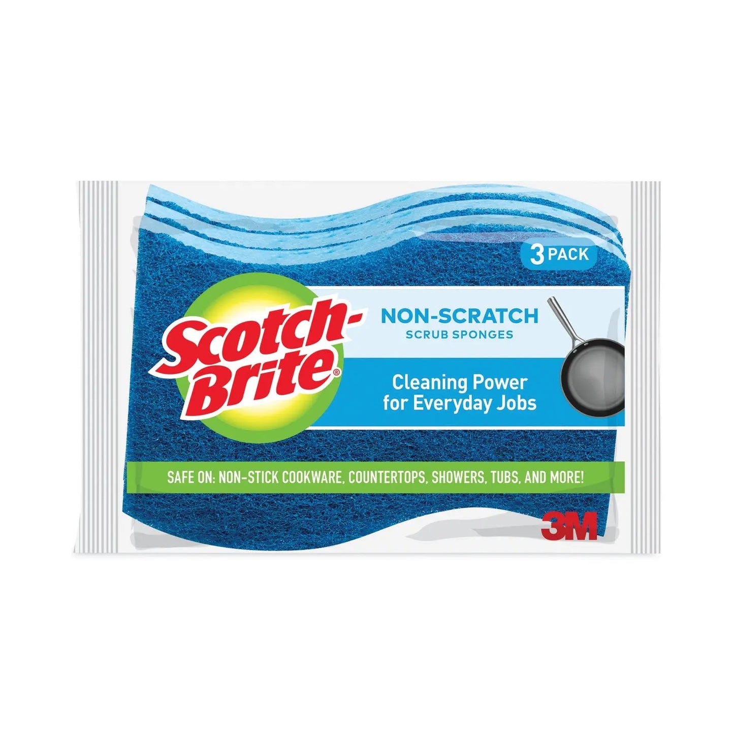 MMMMP38D Non-Scratch Multi-Purpose Scrub Sponge, 4.4 X 2.6, 0.8" Thick, Blue, 3/pack Scotch-Brite