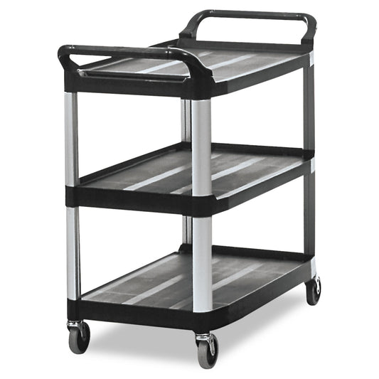 RCP409100BLA Xtra Utility Cart with Open Sides, Plastic, 3 Shelves, 300 lb Capacity, 40.63" x 20" x 37.81", Black