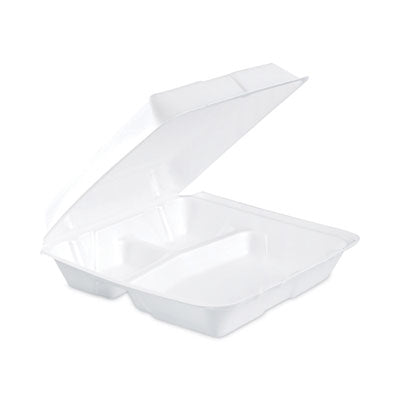 DCC95HT3 Insulated Foam Hinged Lid Containers, 3 Compartments, 9.3 x 9.5 x 3, White, 100/Sleeve, 2 Sleeves/Carton