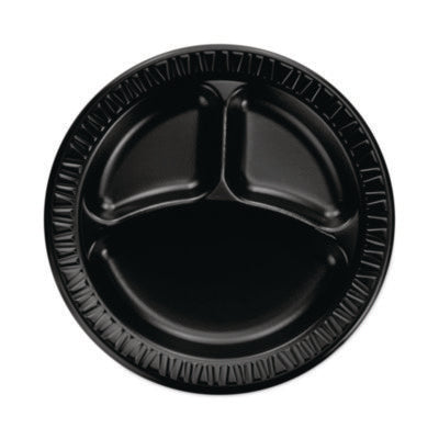 DCC9CPBQR Quiet Classic Laminated Foam Dinnerware, 3-Compartment Plate, 9" dia, Black, 125/Sleeve, 4 Sleeves/Carton