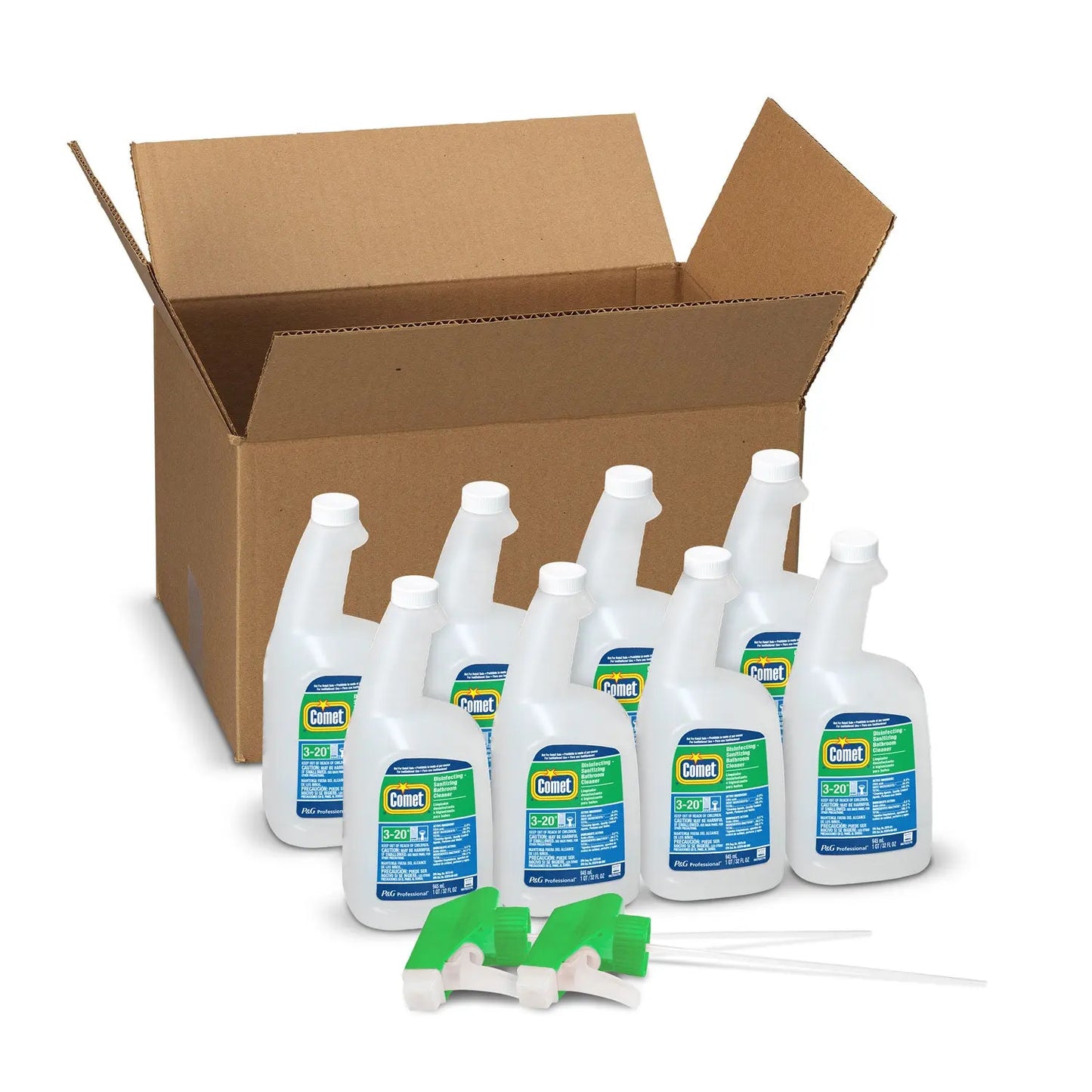 PGC22569CT Disinfecting-Sanitizing Bathroom Cleaner, 32 oz Bottles, 8 Bottles and 2 Trigger Sprayers/Carton Comet