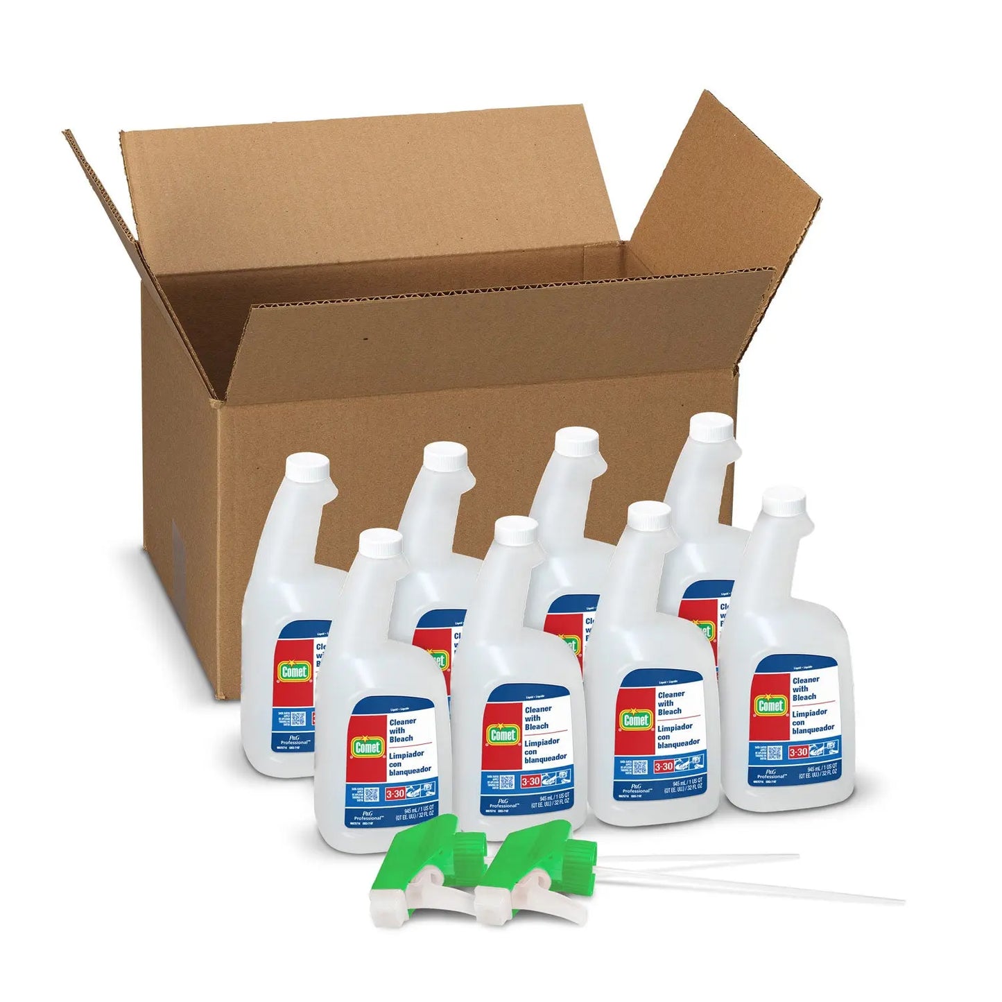 PGC02287CT Cleaner with Bleach, 32 oz Bottles, 8 Bottles and 2 Trigger Sprayers/Carton Comet