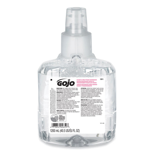 GOJ191102EA Clear and Mild Foam Handwash Refill, For LTX-12 Dispenser, Fragrance-Free, 1,200 mL