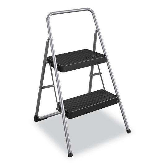 CSC11137PBL1E 2-Step Folding Steel Step Stool, 200 lb Capacity, 28.13" Working Height, Cool Gray