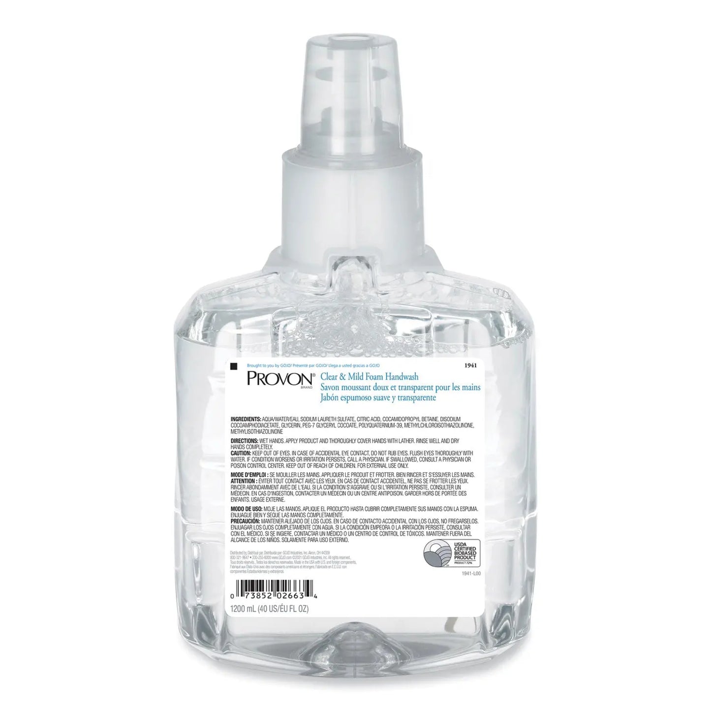 GOJ194102 Clear and Mild Foam Hand Wash Refill, Unscented, 1,200 mL, 2/Carton PROVON