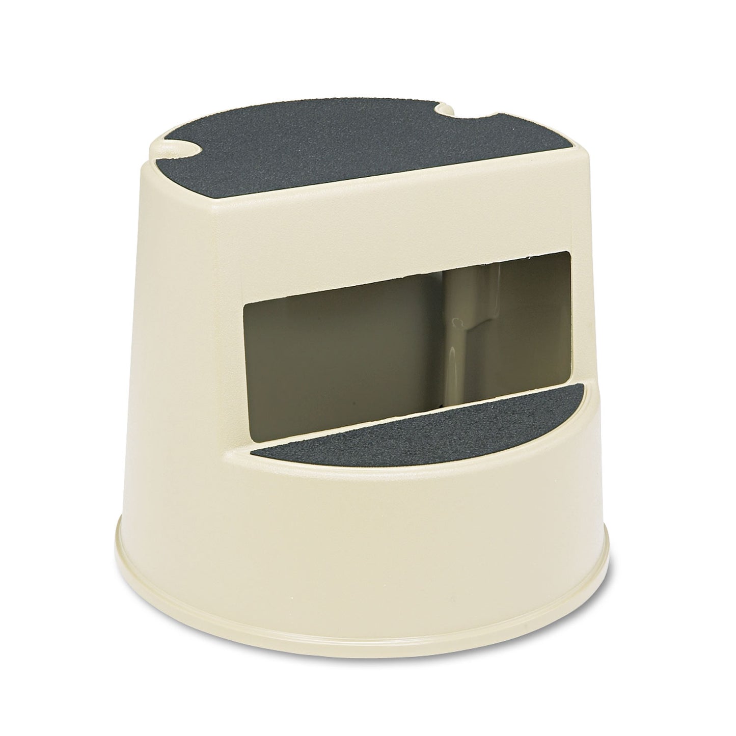 RCP252300BGE Rolling Step Stool, Curved Design, 2-Step, Retracting Casters, 350 lb Capacity, 16" Diameter x 13.5"h, Beige