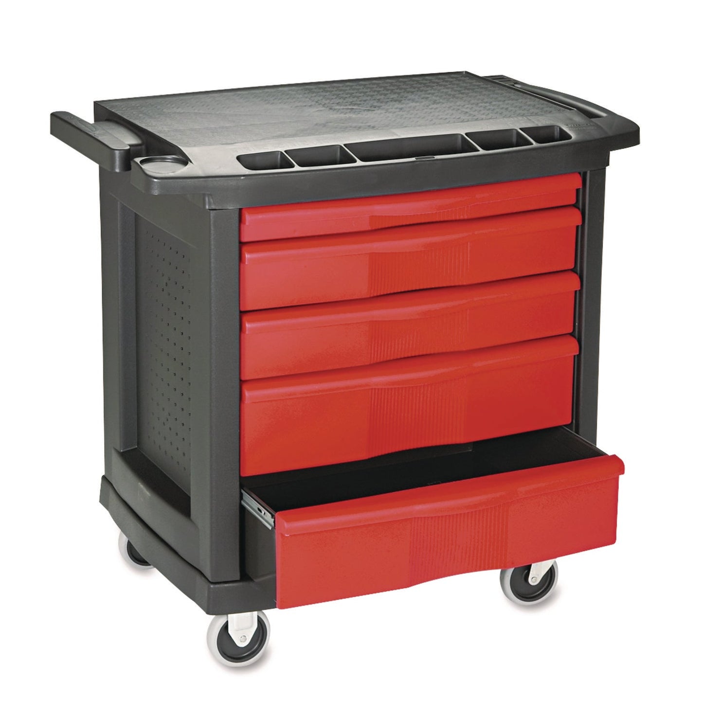 RCP773488 Five-Drawer Mobile Workcenter, 32.63w x 19.9d x 33.5h, Black Plastic Top RUBBERMAID COMMERCIAL PROD.