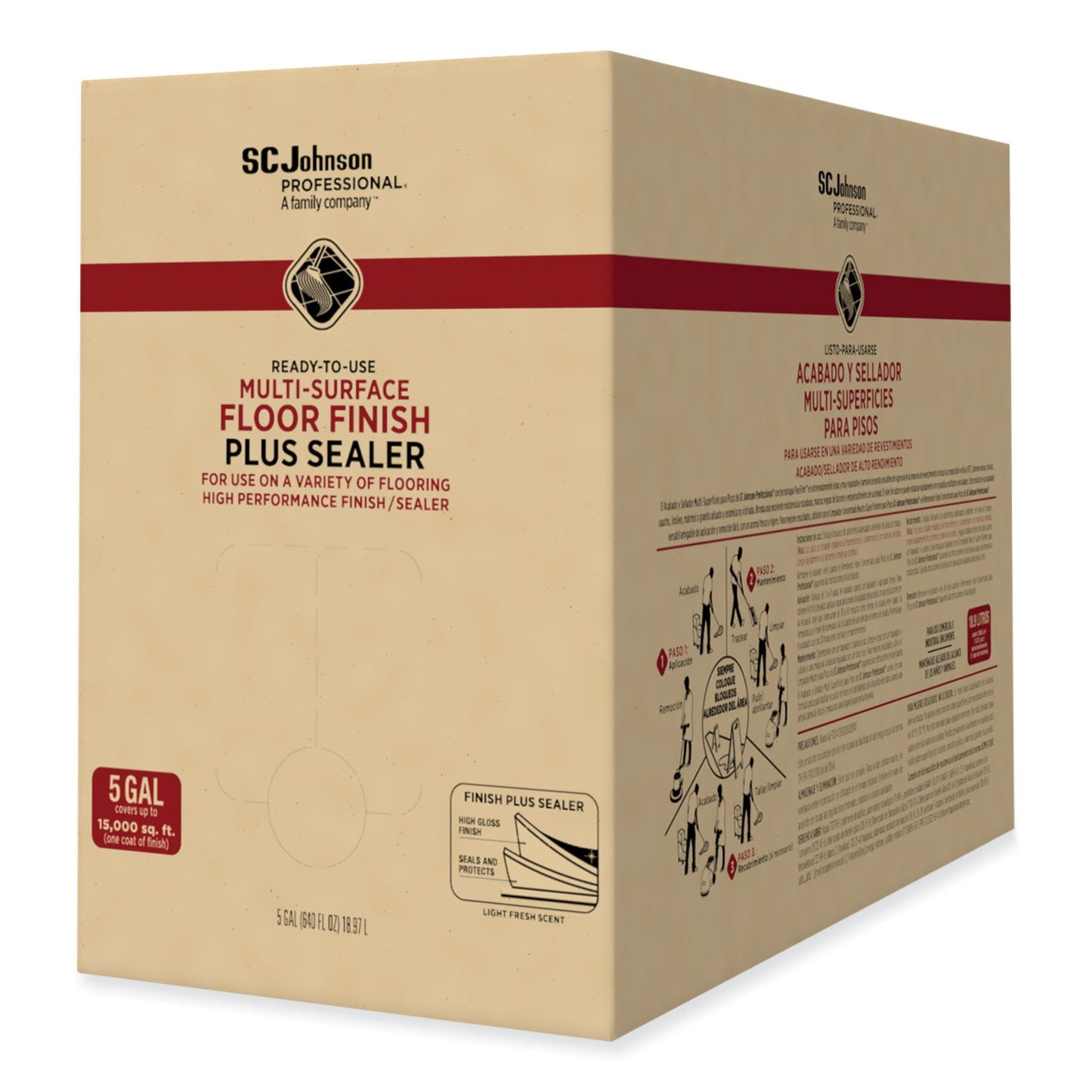 SJN362834 Ready-To-Use Multi-Surface Floor Finish Plus Sealer, Light Fresh Scent, 5 gal Bag-in-Box SC Johnson Professional