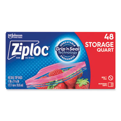 SJN314469BX Double Zipper Storage Bags, Triple System Seal, Quart, 9.63" x 8.5", Clear, 48/Box SC JOHNSON