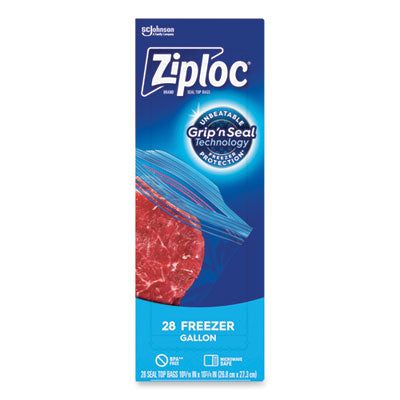 SJN314445 Zipper Freezer Bags, 1 gal, 9.6" x 12.1", Clear, 28 Bags/Box, 9 Boxes/Carton SC JOHNSON