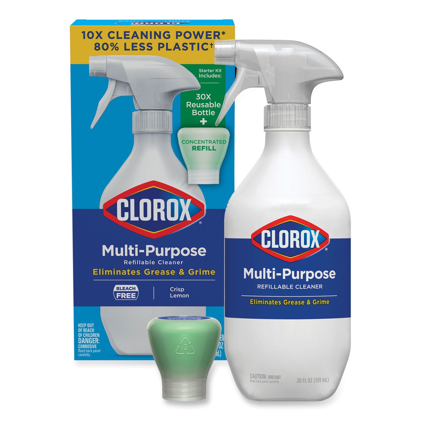 CLO60160 Clorox Multipurpose Degreaser Cleaner Refillable Starter Kit, Crisp Lemon Scent