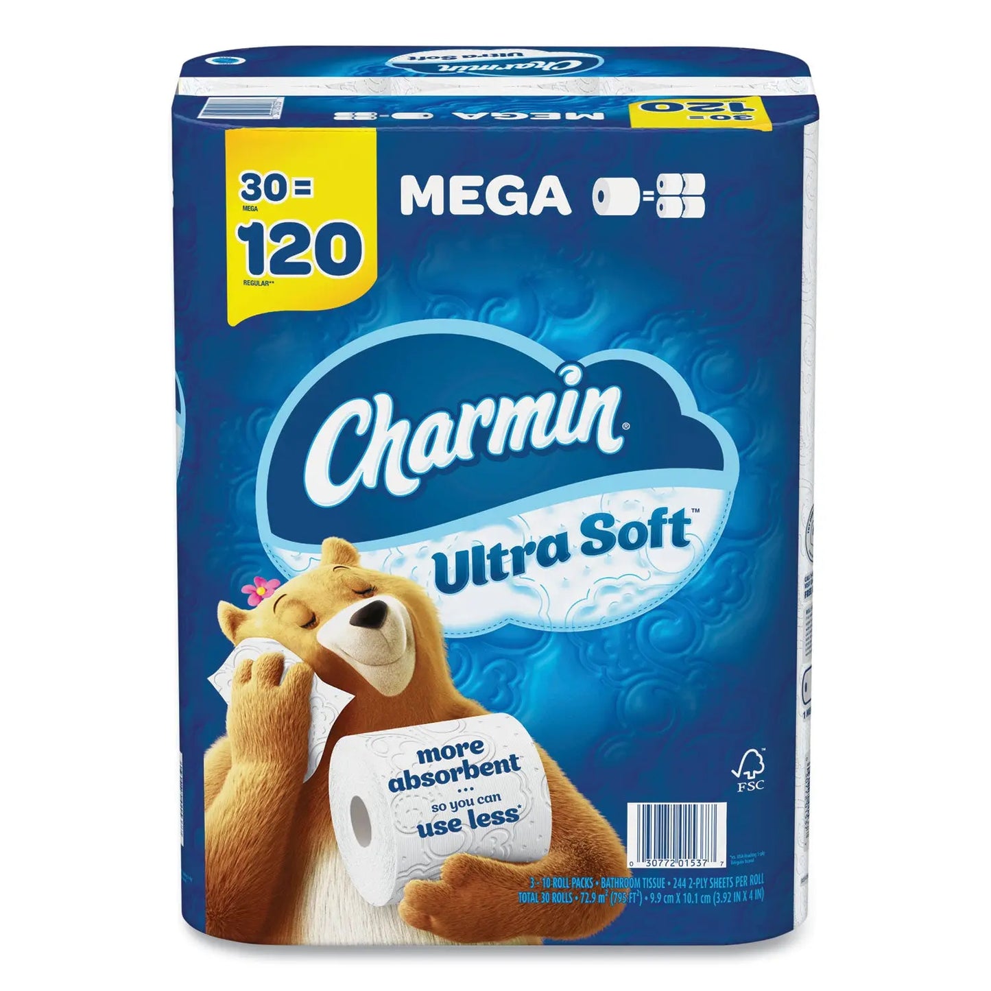 PGC01537 Ultra Soft Bathroom Tissue, Mega Roll, Septic Safe, 2-Ply, White, 244 Sheets/Roll, 30 Rolls/Pack Charmin