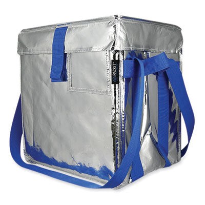 PKFUDMAG Fresh Eco Freeze Tote, (2) Blue Nylon Shoulder Straps, (2) Blue Nylon Strap Handles, 13.5" x 9" x 13", Silver/Blue, 4/Carton