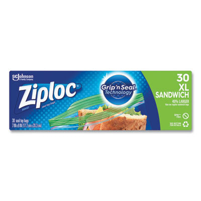 SJN315880 Sandwich Seal Top Bags, XL Sandwich, 8" x 7", Clear, 30/Box SC JOHNSON