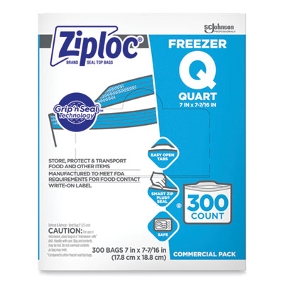 SJN364957 Zipper Freezer Bags, 32 oz, 7" x 7.75", Clear, 300/Carton SC JOHNSON
