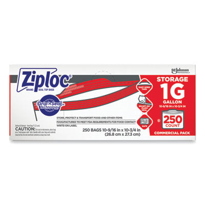 SJN364948 Double Zipper Storage Bags, Triple System Seal, Gallon, 10.56" x 10.75", Clear, 250/Box SC JOHNSON