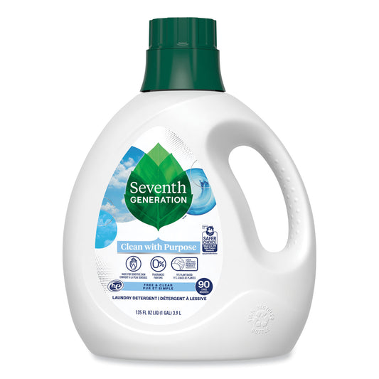 SEV45065CT Natural Liquid Laundry Detergent, Fragrance Free, 135 oz Bottle, 4/Carton