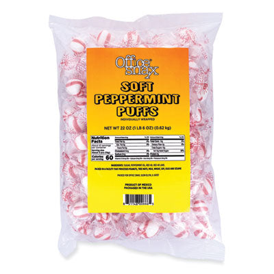 OFX00666 Candy Assortments, Soft Peppermint Puffs, 22 oz Bag OFFICE SNAX, INC.