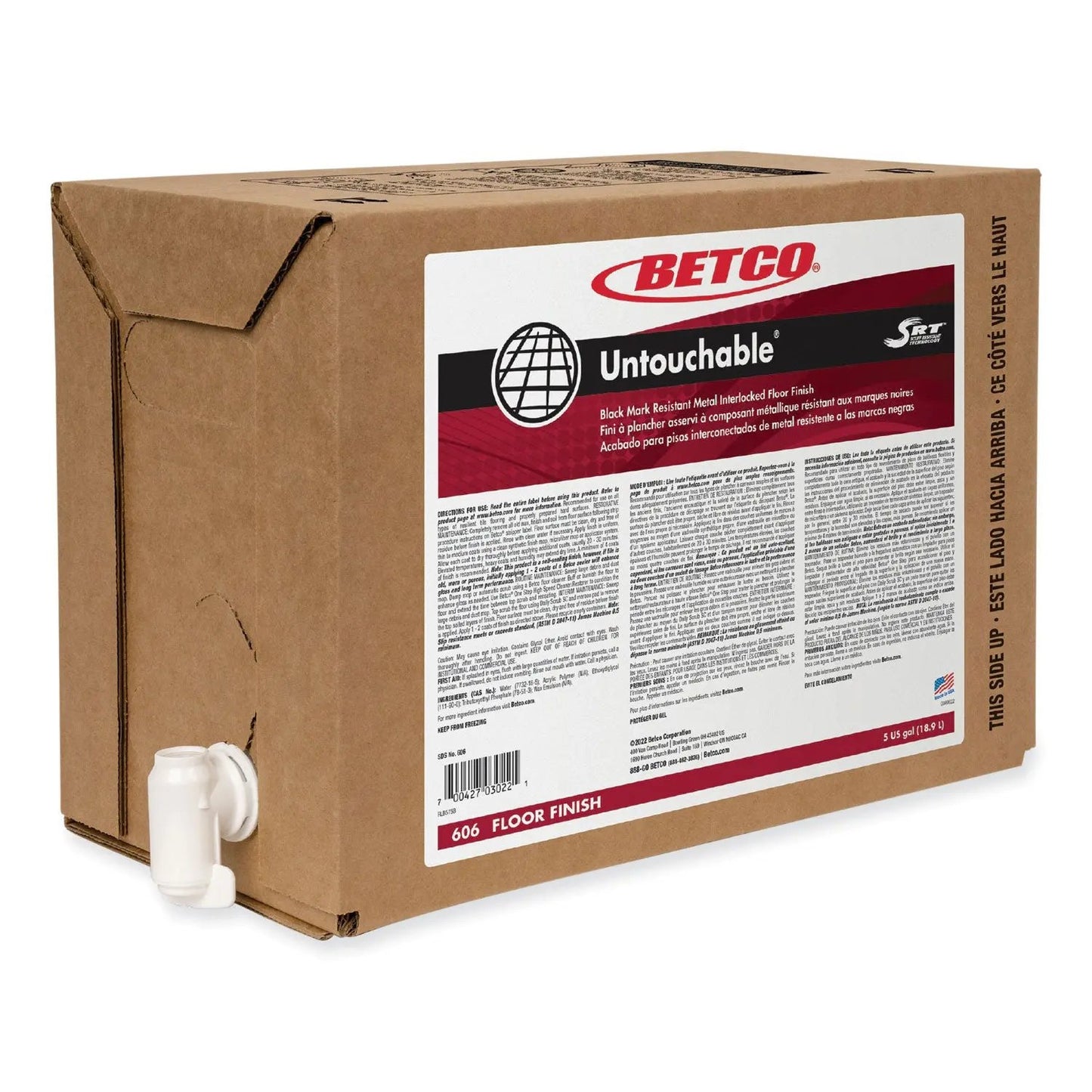 BET606B500 Untouchable Floor Finish with SRT, 5 gal Bag-in-Box Betco