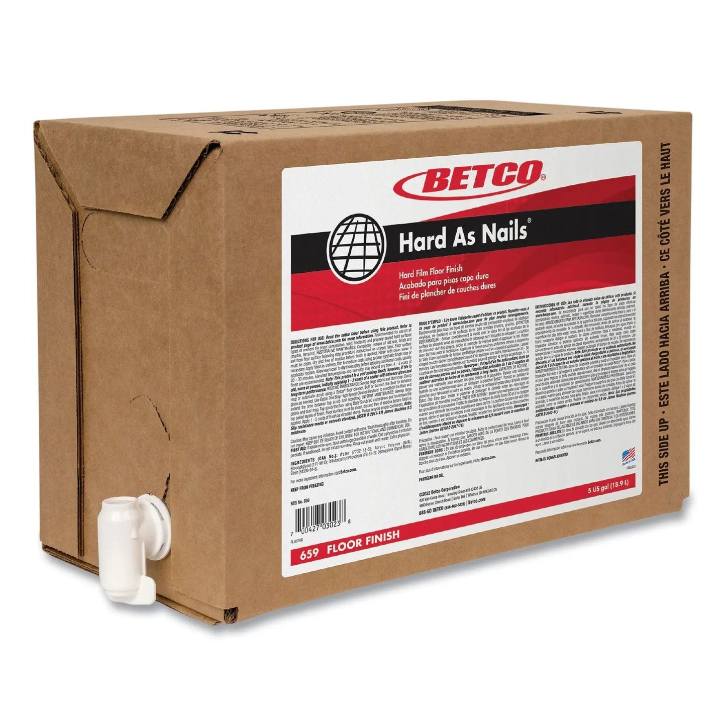 BET659B500 Hard as Nails Floor Finish, 5 gal Bag-in-Box Betco