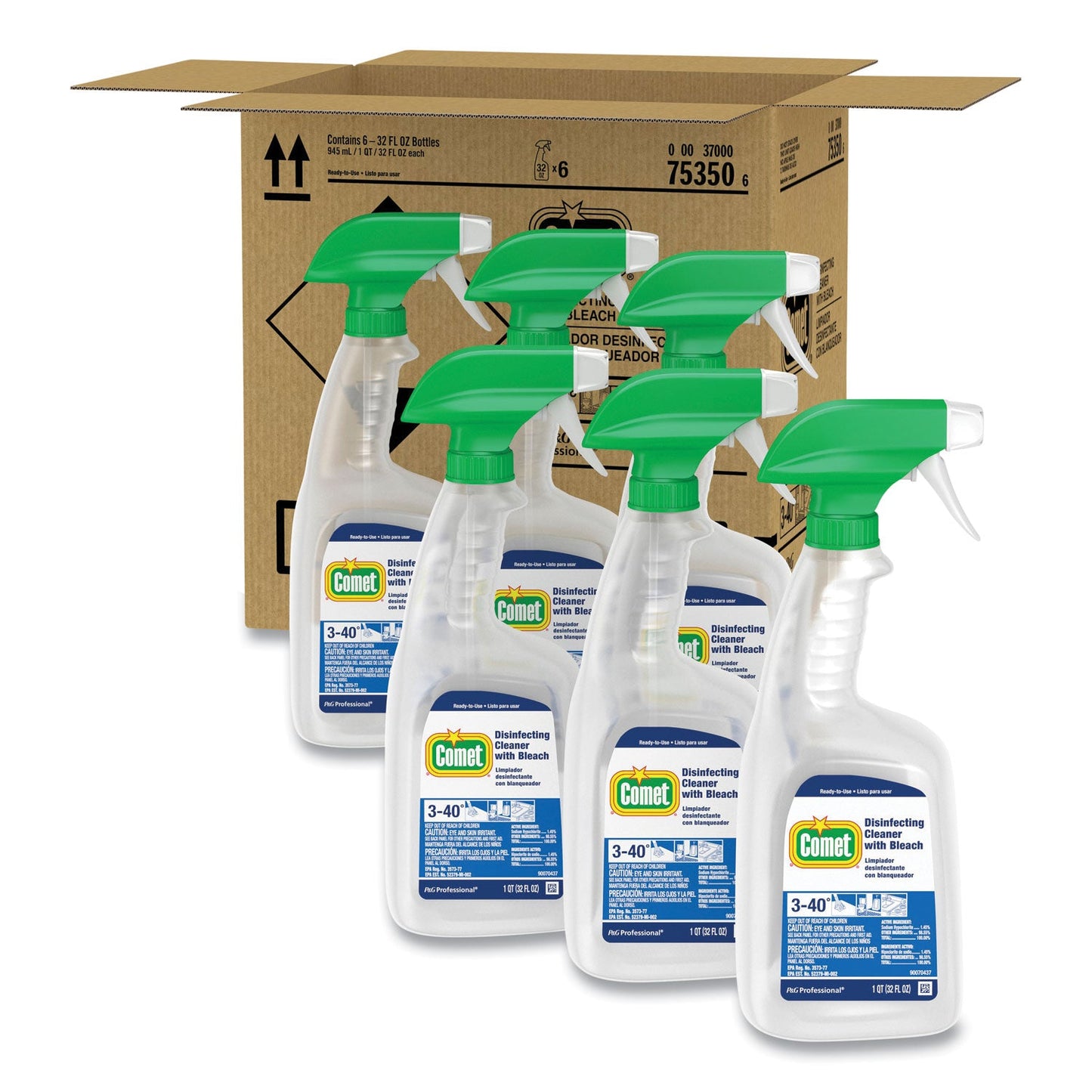PGC75350 Disinfecting Cleaner With Bleach, 32 Oz, Plastic Spray Bottle, Fresh Scent, 6/carton Comet