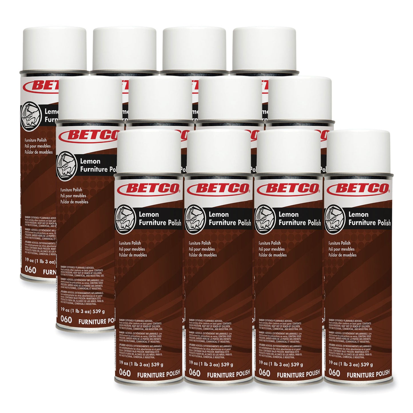 BET602300 Lemon Furniture Polish, Lemon Scent, 19 oz Aerosol Can, 12/Carton