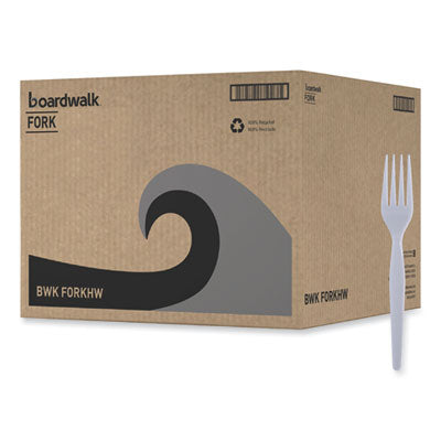 BWKFORKHW Heavyweight Polystyrene Cutlery, Fork, Plastic, White, 1,000/Carton BOARDWALK