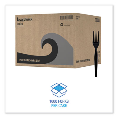 BWKFORKHWPSBIW Heavyweight Wrapped Polystyrene Cutlery, Fork, Plastic, Black, 1,000/Carton BOARDWALK
