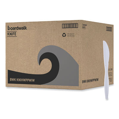 BWKKNIHWPPWIW Heavyweight Wrapped Polypropylene Cutlery, Knife, Plastic, White, 1,000/Carton BOARDWALK