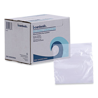 BWKSANDWICHBAG Reclosable Food Storage Bags, Sandwich, 6.5" x 5.89", Clear, 500/Box BOARDWALK