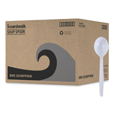BWKSSHWPPWIW Heavyweight Wrapped Polypropylene Cutlery, Soup Spoon, Plastic, White, 1,000/Carton BOARDWALK