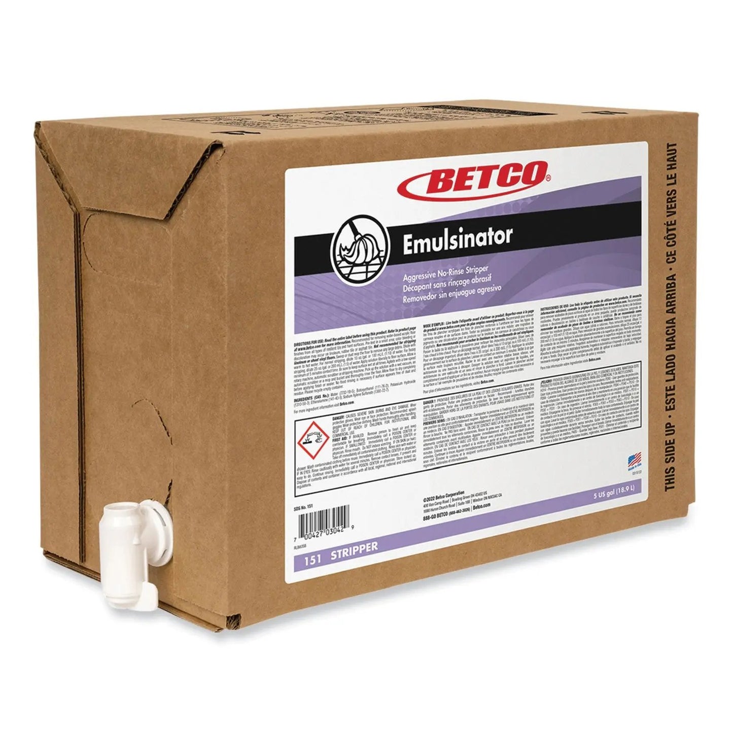 BET151B500 Emulsinator Floor Stripper, Sassafras Scent, 5 gal Bag-in-Box Betco