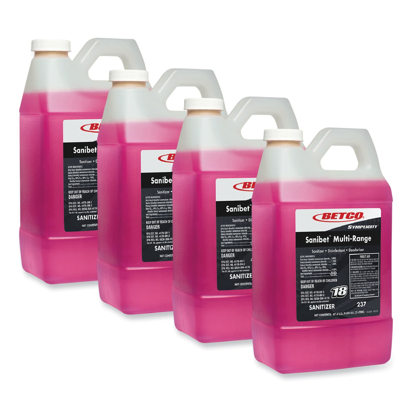 BET2374700 Symplicity Sanibet Multi-Range FastDraw Sanitizer Disinfectant Deodorizer, 2 L Bottle, 4/Carton