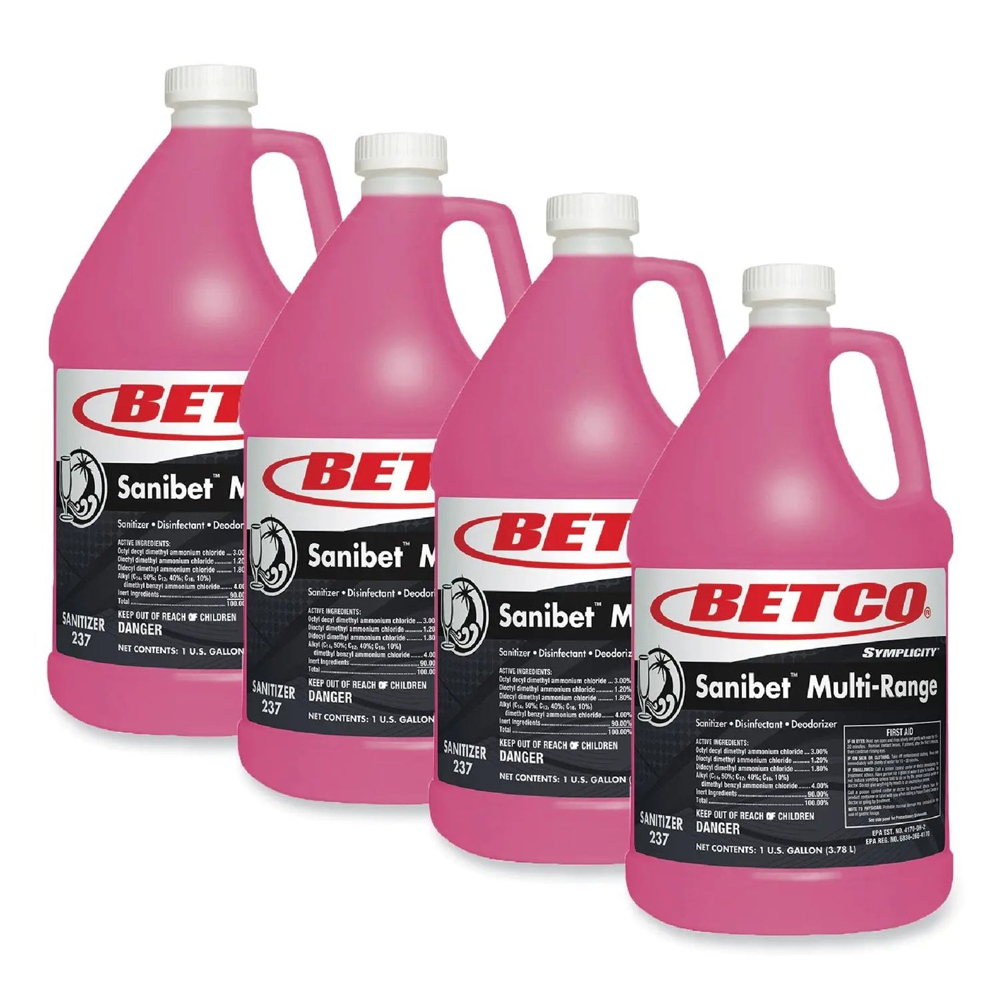 BET2370400 Symplicity Sanibet Multi-Range Sanitizer Disinfectant Deodorizer, 1 gal Bottle, 4/Carton Betco