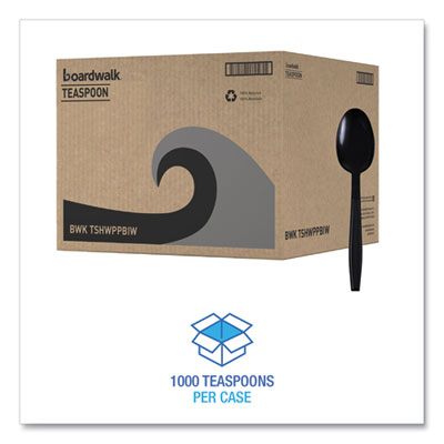 BWKTSHWPPBIW Heavyweight Wrapped Polypropylene Cutlery, Spoon, Plastic, Black, 1,000/Carton BOARDWALK