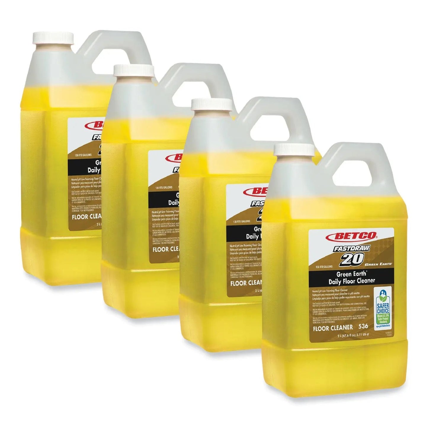 BET5364700 Green Earth Daily FastDraw Floor Cleaner, 2 L Bottle, Unscented, 4/Carton Betco