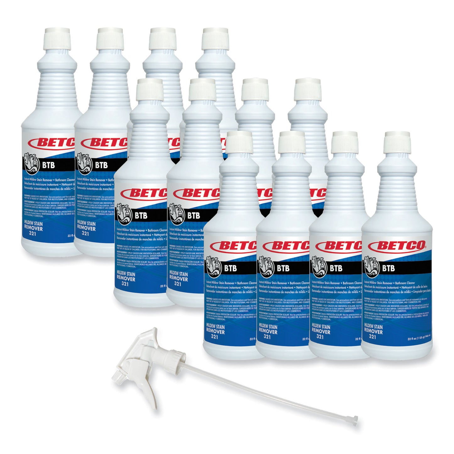 BET3211200 BTB Mildew Stain Remover, Apple, 32 oz Spray Bottle, 12/Carton