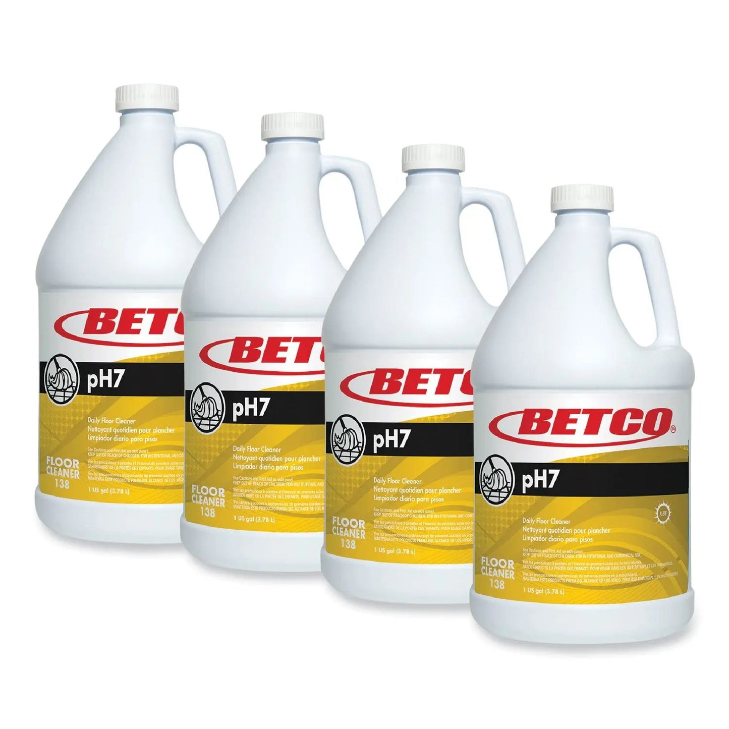 BET1380400 pH7 Floor Cleaner, Lemon Scent, 1 gal Bottle, 4/Carton Betco