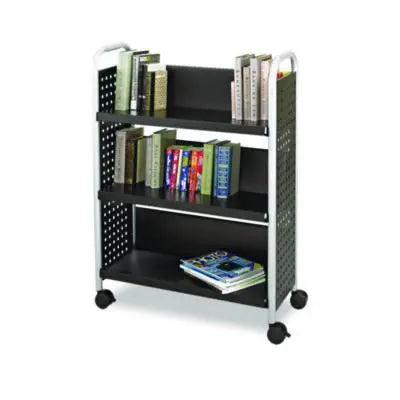 SAF5336BL Scoot Single-Sided Book Cart, Metal, 3 Shelves, 33" x 14.25" x 44.25", Black SAFCO PRODUCTS