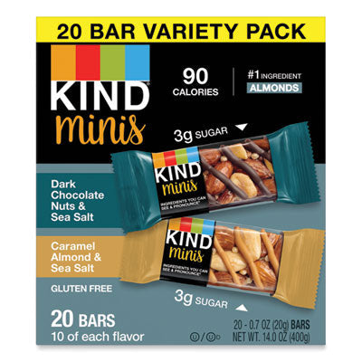 KND27964 Minis, Dark Chocolate Nuts And Sea Salt/caramel Almond And Sea Salt, 0.7 Oz, 20/pack KIND LLC