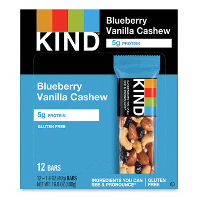 KND18039 Fruit And Nut Bars, Blueberry Vanilla And Cashew, 1.4 Oz Bar, 12/box