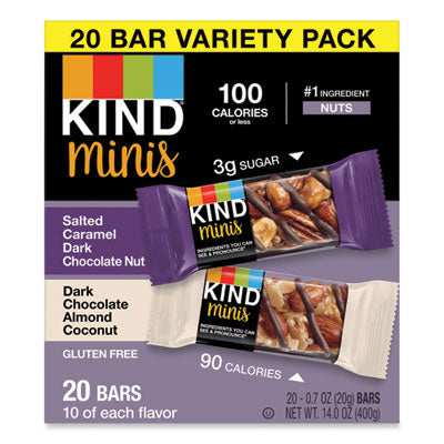 KND27970 Minis, Salted Caramel And Dark Chocolate Nut/dark Chocolate Almond And Coconut, 0.7 Oz, 20/pack KIND LLC